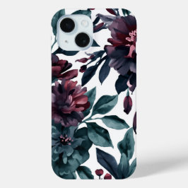 憂鬱な水彩植物の花 iPhone 15ケース