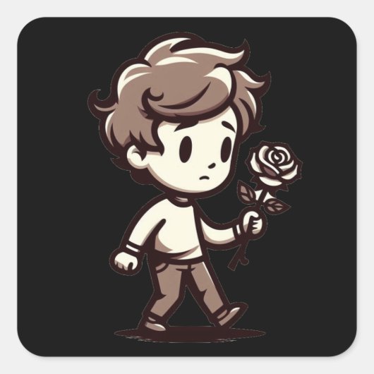 憂鬱な男の子(バラ) スクエアシール (正面)