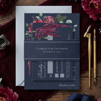 憂鬱な花 ブルーグリーン 高級 ウェディング 招待状ベリーバンド