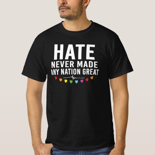 憎しみが偉大な国を作ったことはない 抗議の名言 Tシャツ (正面)