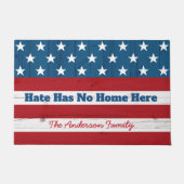 憎しみは故郷がない国素朴国の愛国的な米国国旗 ドアマット (正面)