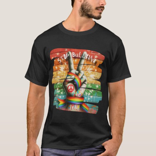 憎しみを止めよう - 平和のサイン いじめ撲滅Tシャツ Tシャツ (正面)