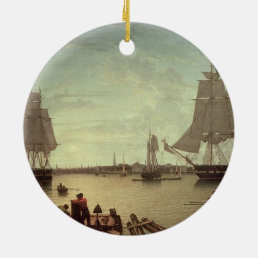 憲法の波止場からのボストン港 セラミックオーナメント (裏面)