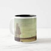憲法の波止場からのボストン港 ツートーンマグカップ (正面左)
