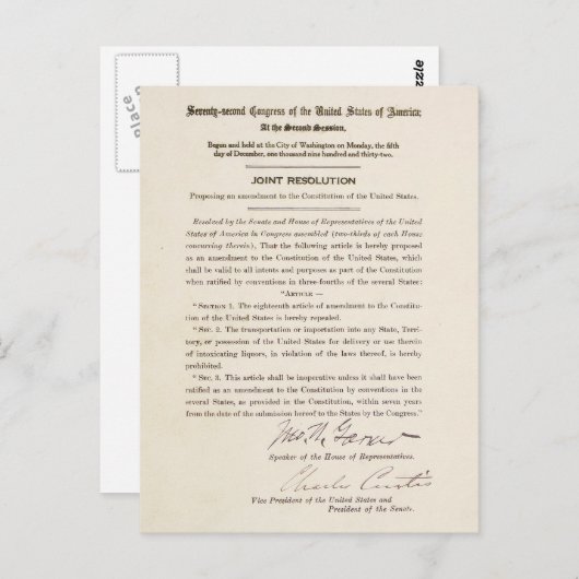 憲法修正第21条締約禁止 ポストカード (正面/裏面)