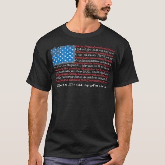 憲法前文とAの誓約を持つ米国国旗 Tシャツ (正面)