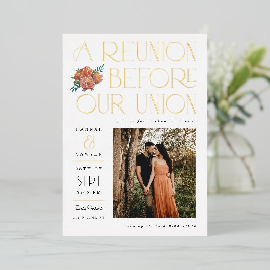 懇親会はユニオン前の結婚イベント 箔招待状 (立ち正面)