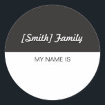 懇親会または結婚式のための家族の名札 ラウンドシール<br><div class="desc">大きい家族会、結婚式、または人々がだれあり、どんな家族とあるか知りたいと思う他のイベントのための姓の名札。 人々が彼らの自身の名前を記入することができるように姓とカスタマイズ、家族ごとのステッカーの少数のシートを発注して下さい。 好めば白黒デザインしかしあなたは白い部分の背景色を変えることができます。</div>