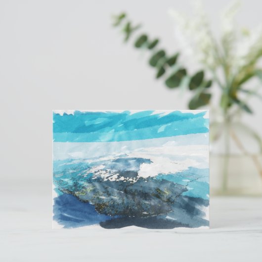 懇親会アイランドトロピカルウォーターフォールズウォーターカラーアート ポストカード (スタンド正面)