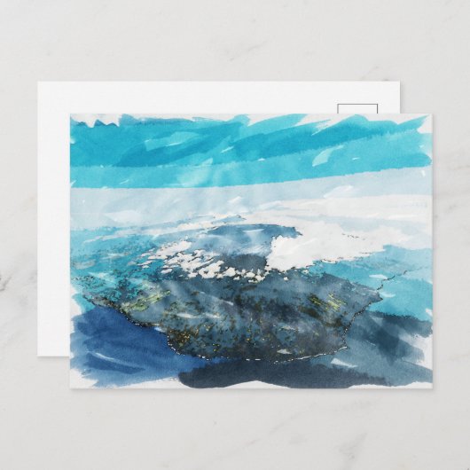 懇親会アイランドトロピカルウォーターフォールズウォーターカラーアート ポストカード (正面/裏面)