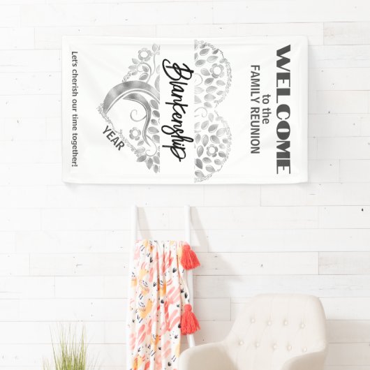 懇親会カスタムファミリーハートアートツリーホワイトシルバー 横断幕 (インサイチュ)