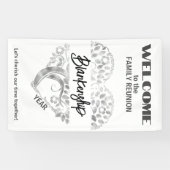 懇親会カスタムファミリーハートアートツリーホワイトシルバー 横断幕 (横)