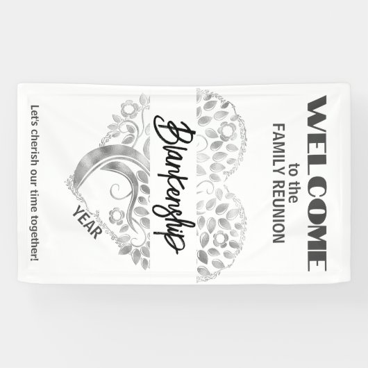 懇親会カスタムファミリーハートアートツリーホワイトシルバー 横断幕 (横)