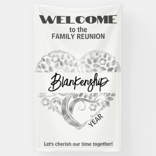 懇親会カスタムファミリーハートアートツリーホワイトシルバー 横断幕 (縦)