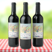 懇親会カスタムファミリーファミリーツリーウォータカラー ワインラベル