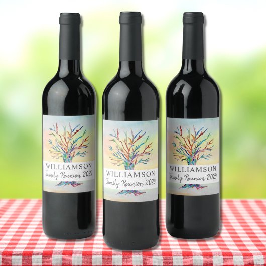 懇親会カスタムファミリーファミリーツリーウォータカラー ワインラベル