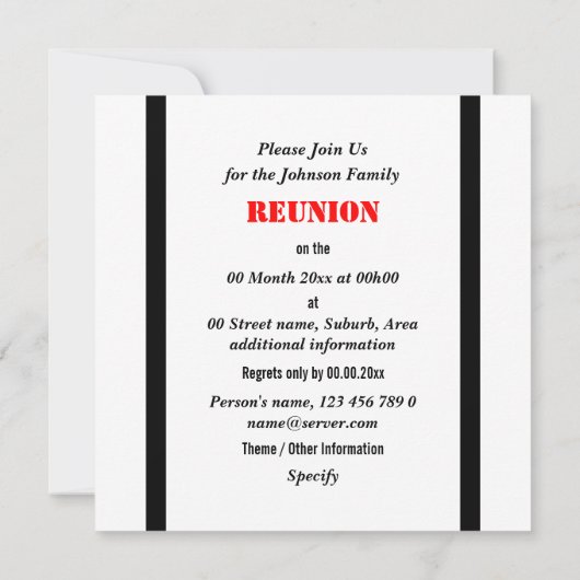 懇親会ホワイトブラックファミリPERSONALIZE 招待状 (裏面)