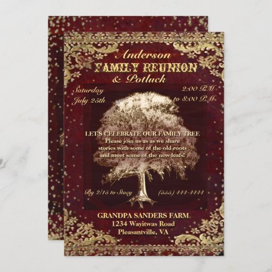 懇親会-ヴィンテージファミリーツリー 招待状 (正面/裏面)