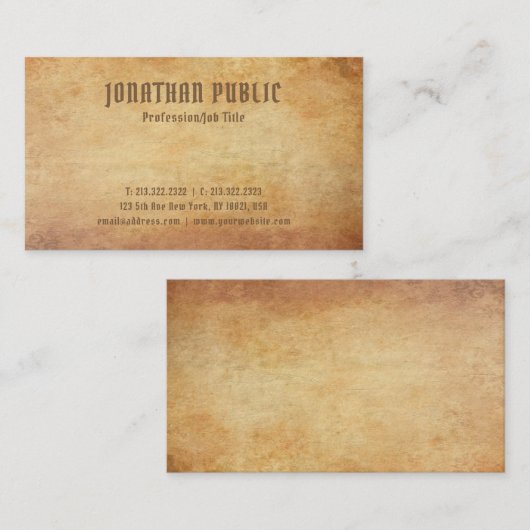 懐かしいエレガント古い紙ルックプレミアムシック 名刺 (正面/裏面)