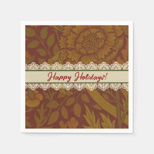 懐かしいクラシックウィリアム・モリス金ゴールド休日 スタンダードカクテルナプキン (正面)