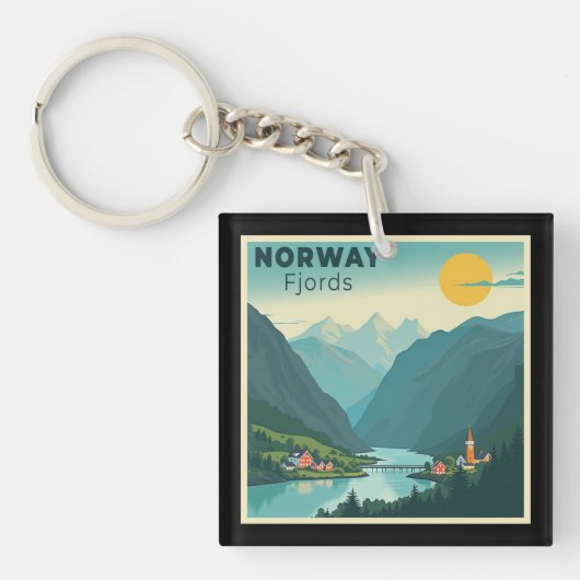 懐かしいクラシック旅行のポスター – Norway Fjords キーホルダー (正面)