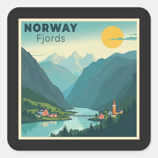 懐かしいクラシック旅行のポスター – Norway Fjords スクエアシール (正面)