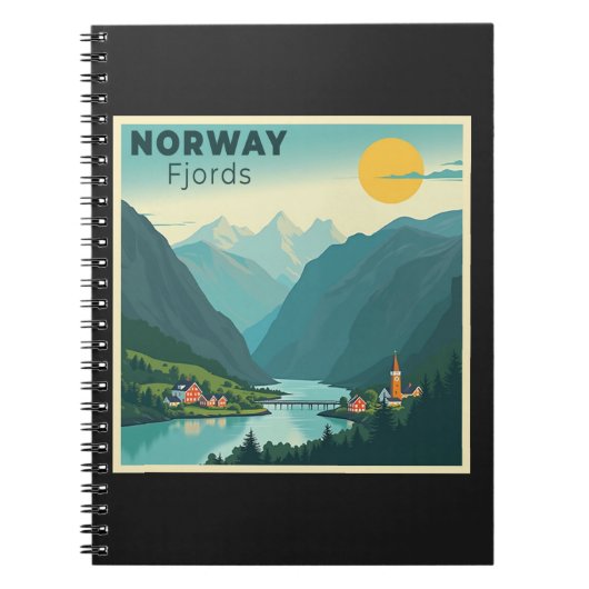 懐かしいクラシック旅行のポスター – Norway Fjords ノートブック (正面)