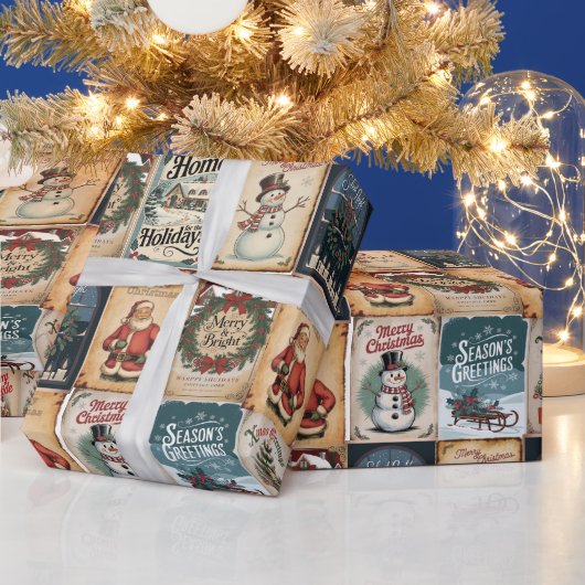 懐かしいクリスマスコラージュレトロホリデー ラッピングペーパー (クリスマス)