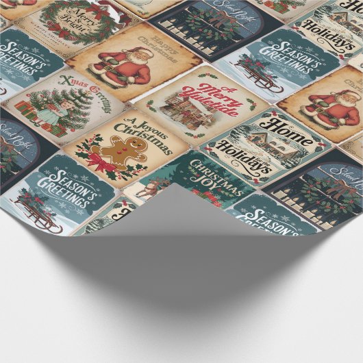 懐かしいクリスマスコラージュレトロホリデー ラッピングペーパー (角)