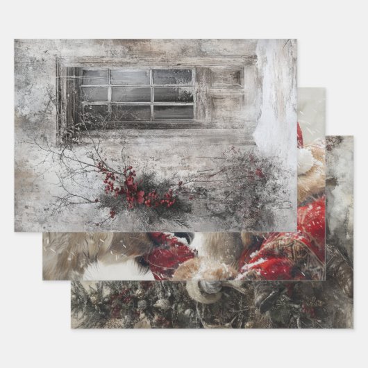 懐かしいクリスマスシーナリーサンタ ラッピングペーパーシート (セット)