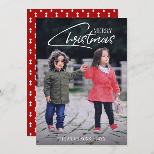 懐かしいクリスマススクリプトホリデーフォトカード シーズンカード (正面/裏面)