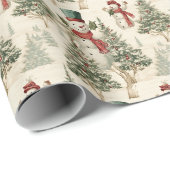 懐かしいクリスマスツリーとヴィンテージ雪だるま ラッピングペーパー (ロールコーナー)