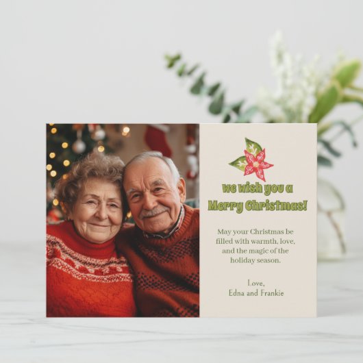 懐かしいクリスマスフォト伝統的ホリデーカワイイ シーズンカード (スタンド正面)