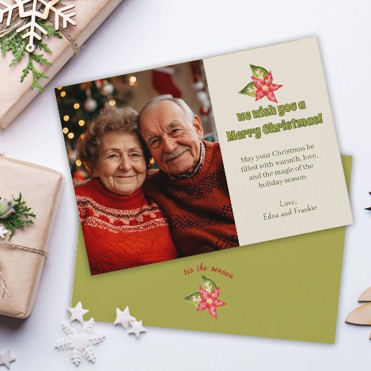 懐かしいクリスマスフォト伝統的ホリデーカワイイ シーズンカード