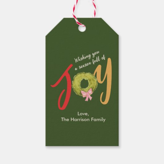 懐かしいクリスマスモダンカラフルタイポグラフィ ギフトタグ (正面)