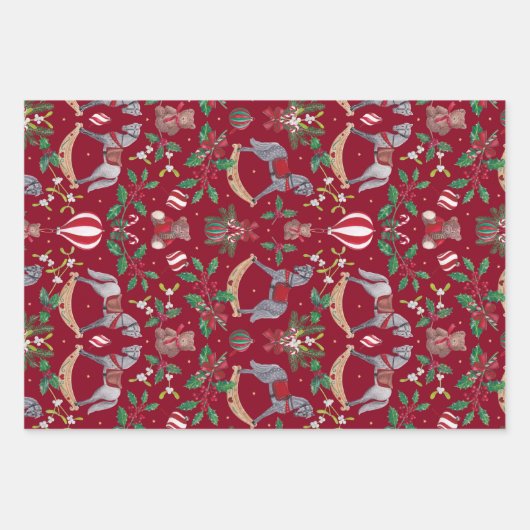 懐かしいクリスマスロッキングホースベアフェスティバル ラッピングペーパーシート (正面3)