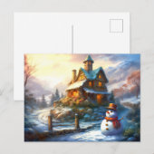 懐かしいクリスマス雪だるま | ヴィンテージコテージ インビテーションポストカード (正面/裏面)
