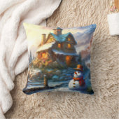 懐かしいクリスマス雪だるま | ヴィンテージコテージ クッション (ブランケット)