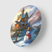 懐かしいクリスマス雪だるま | ヴィンテージコテージ ラウンド壁時計 (傾斜)