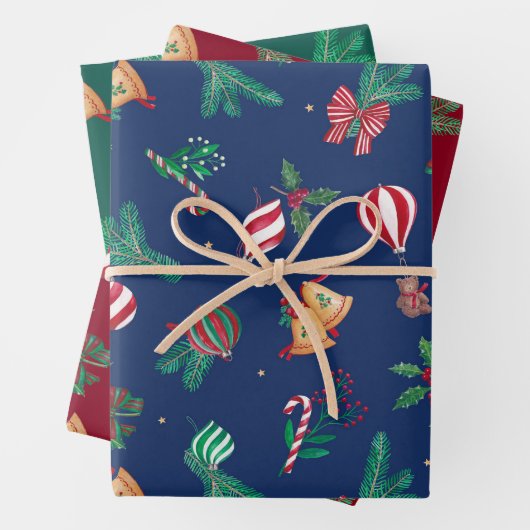 懐かしいクリスマス・テディ・ベアーズバウブルホリー弓 ラッピングペーパーシート (インサイチュ)