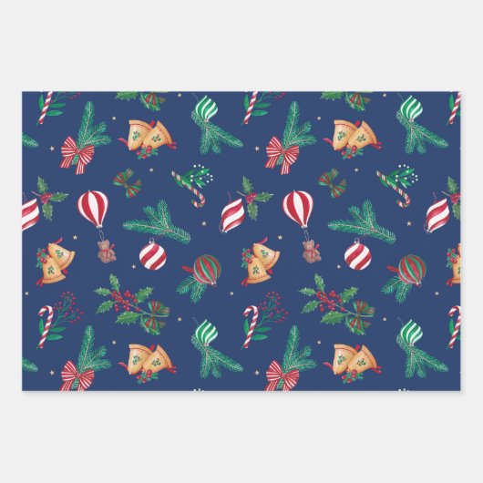 懐かしいクリスマス・テディ・ベアーズバウブルホリー弓 ラッピングペーパーシート (正面)