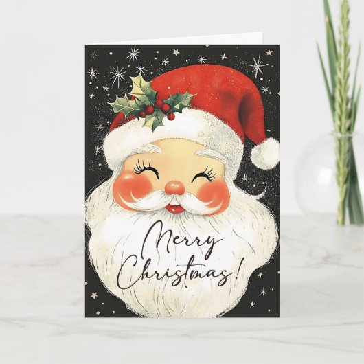 懐かしいサンタかわいいメリークリスマスパーソナライズされた シーズンカード (正面)