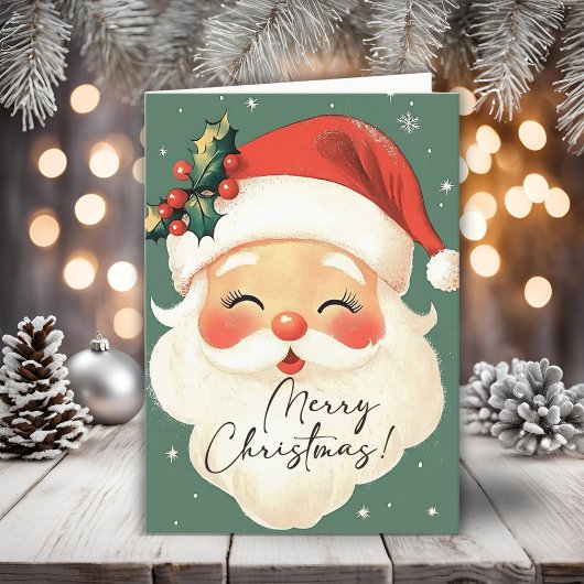 懐かしいサンタかわいいメリークリスマスパーソナライズされた シーズンカード