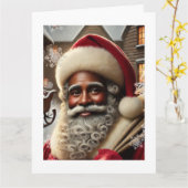 懐かしいサンタクロース カード (黄色い花)