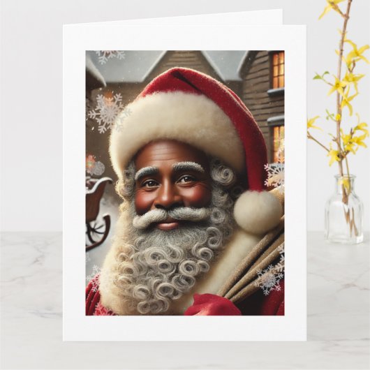 懐かしいサンタ カード (黄色い花)