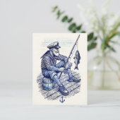 懐かしいセーラーヴィンテージの魚釣り ポストカード (スタンド正面)