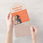 懐かしいチャーム結婚レトロの写真 オールインワン招待状 (貼ってはがせる)