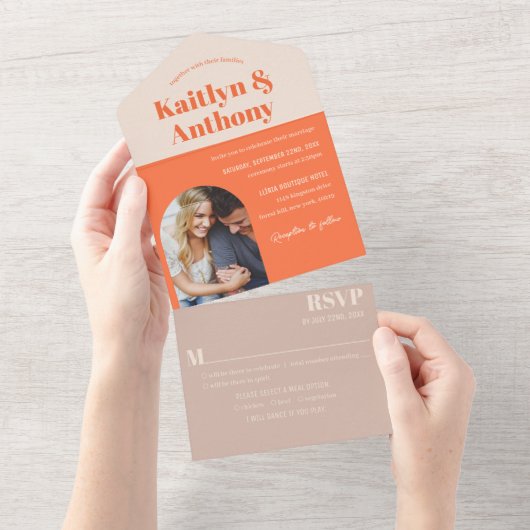 懐かしいチャーム結婚レトロの写真 オールインワン招待状 (貼ってはがせる)