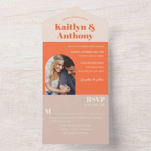 懐かしいチャーム結婚レトロの写真 オールインワン招待状 (内側)