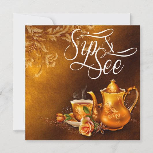 懐かしいティータイムシップと赤ちゃんシャワーを参照 招待状 (正面)